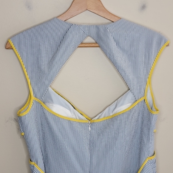 NWT Jessica H | Blue & White Striped Dress with Yellow Trim Size 14 - Picture 5 of 6